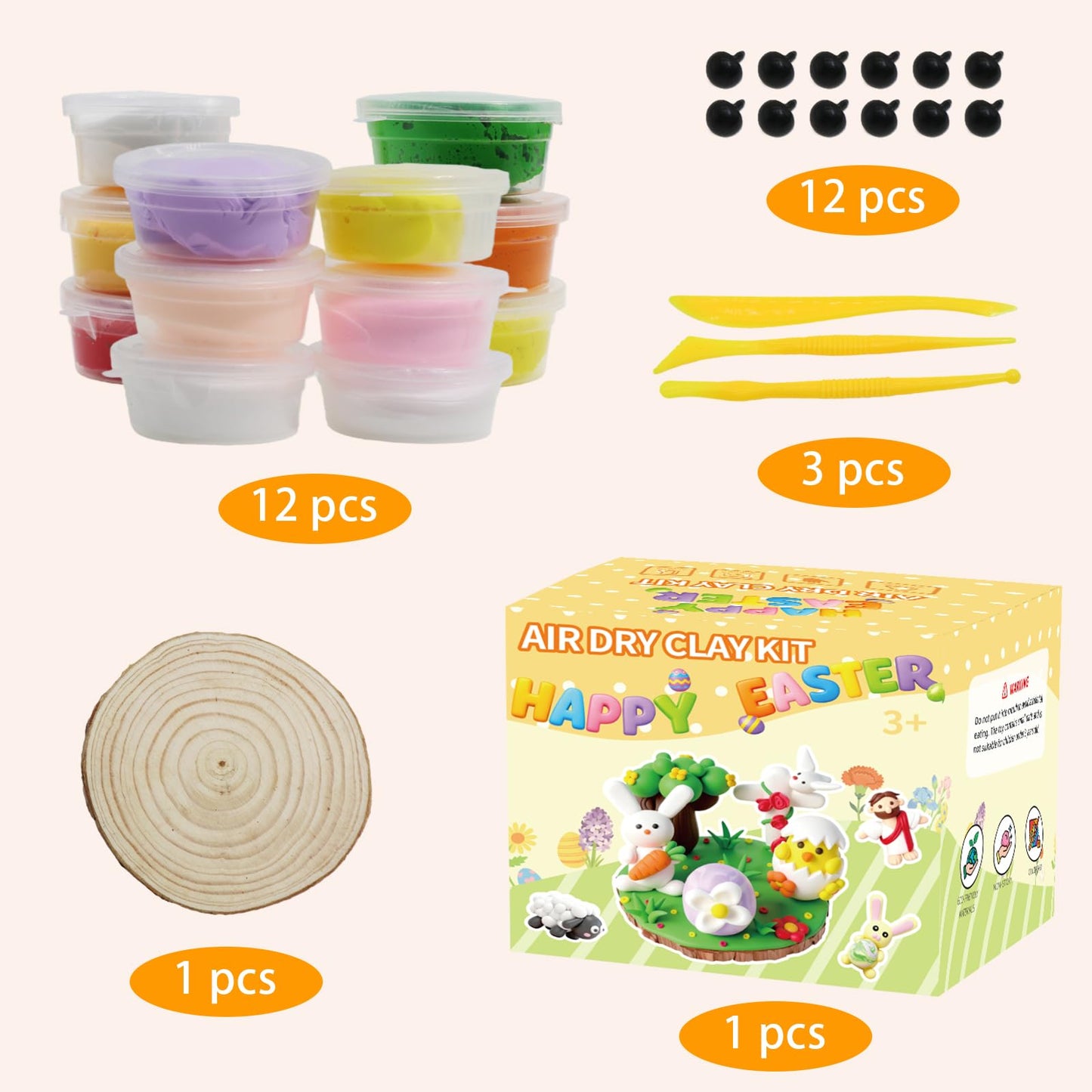 LAHAND Easter Air Dry Clay Kits for Kids,DIY Model Magic Clays,Jesus，Bunny，Eggs Craft DIY kit, This Clay Sets Can be Used as Easter Basket Stuffing or Classroom Party Favors