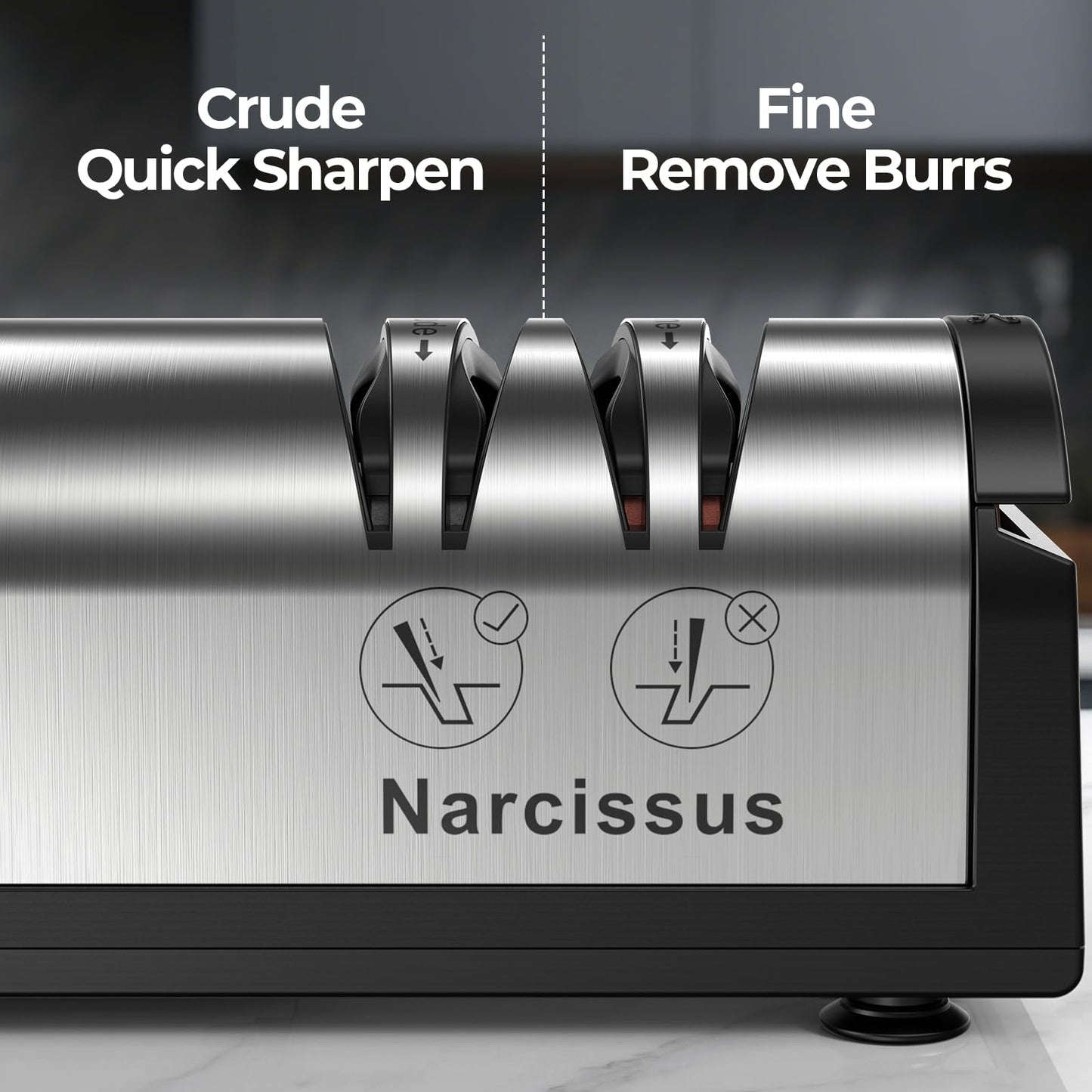 Narcissus Knife Sharpener, Professional 2 Stage Electric Knife Sharpener for Quick Sharpening & Polishing, with Scissors Sharpener and Metal Dust Collection Box, Stainless Steel, Silver