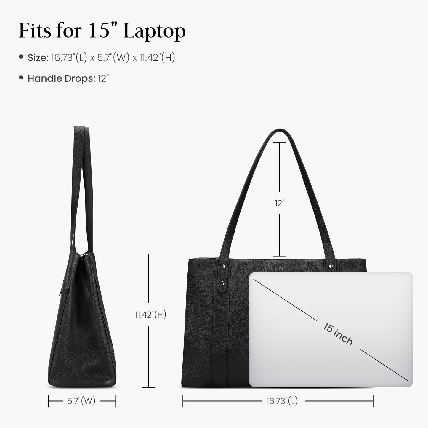 befen Black Genuine Leather Work Tote Bag for Women, Womens 15 Inch Compartment Work Totes Purse Shoulder Leather Purses Handbags