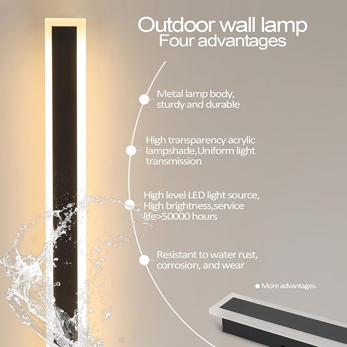 2 Pack 24 Inch Outdoor Porch Wall Lights, 3000K Modern LED Exterior Wall Sconce, Long LED Linear Outdoor Lights for Garage Doorway Patio Stairway