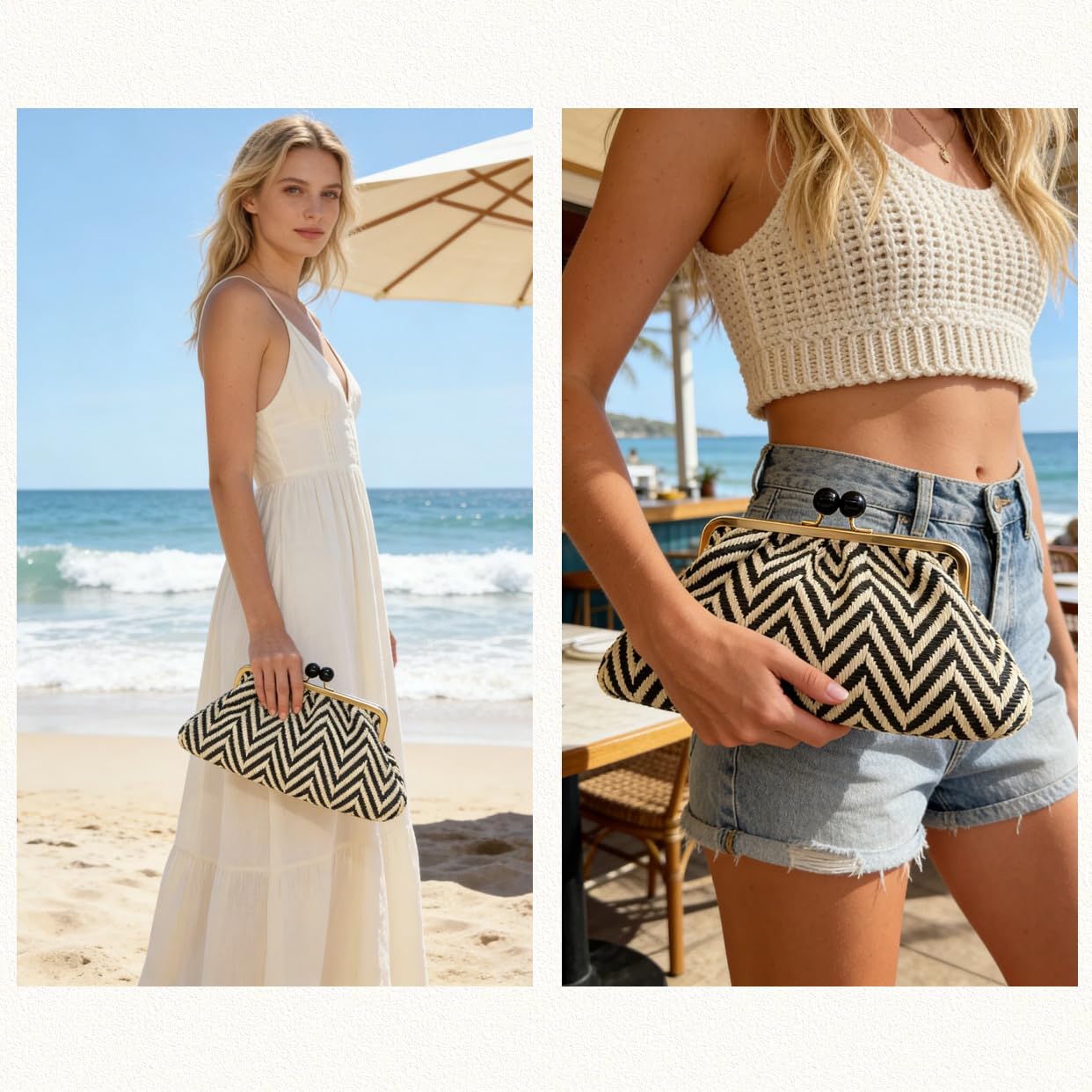 Straw Clutch Purse for Women, Classic Beach Clutch,Woven Summer Bag, Dumpling Wicker Handbag for Summer Daily Vacation Use