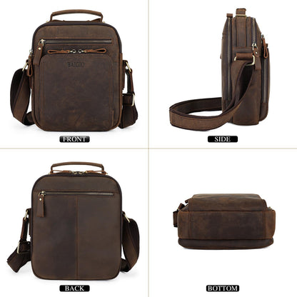 BAIGIO Genuine Leather Small Messenger Bag for Men Crossbody Shoulder Bag for Ipad Small Handbag Vintage Man Purse Daily Business(Dark Brown)