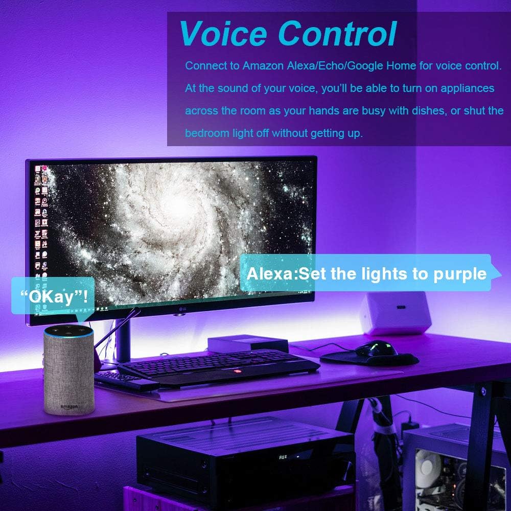 LETOUR LED Strip Lights, WiFi Wireless Smart Phone Controlled Color Changing Rope Lights 16.4ft SMD 5050 RGB Light Strips Sync to Music, Working with Android and iOS System,Alexa, Google Assistant