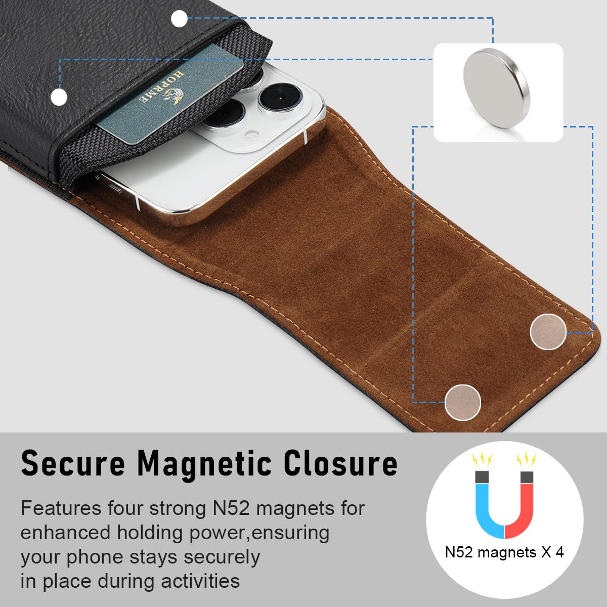 Belt Phone Holder for iPhone 17 17 Pro 16 Pro 16e 15 15Pro 14 13 12 11 Xs 10 X XR,Premium Leather Phones Pouch with Belt Clip Cell Phone Holder