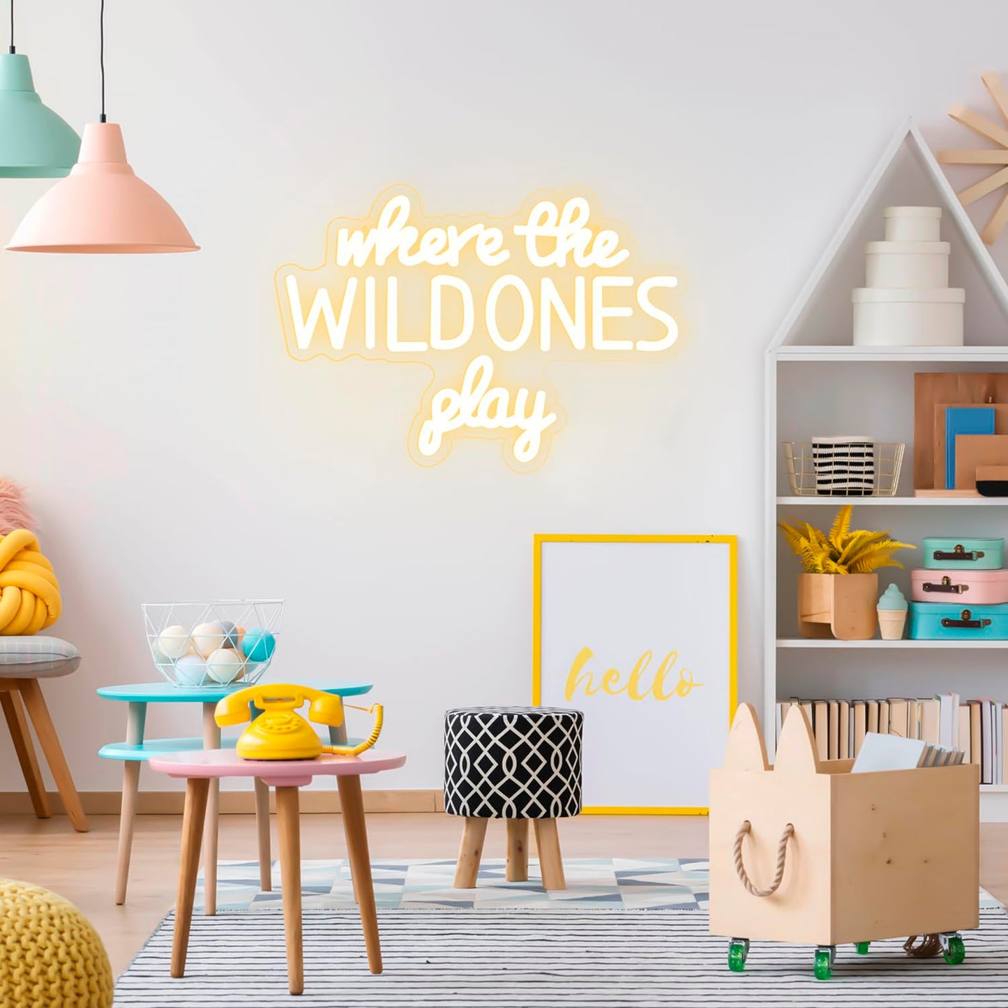 Where the Wild Ones Play Neon Sign Dimmable Neon Signs for Wall Decor Letter LED Signs USB Light Up Sign for Playroom Wall Decor Playroom Decoration Essentials