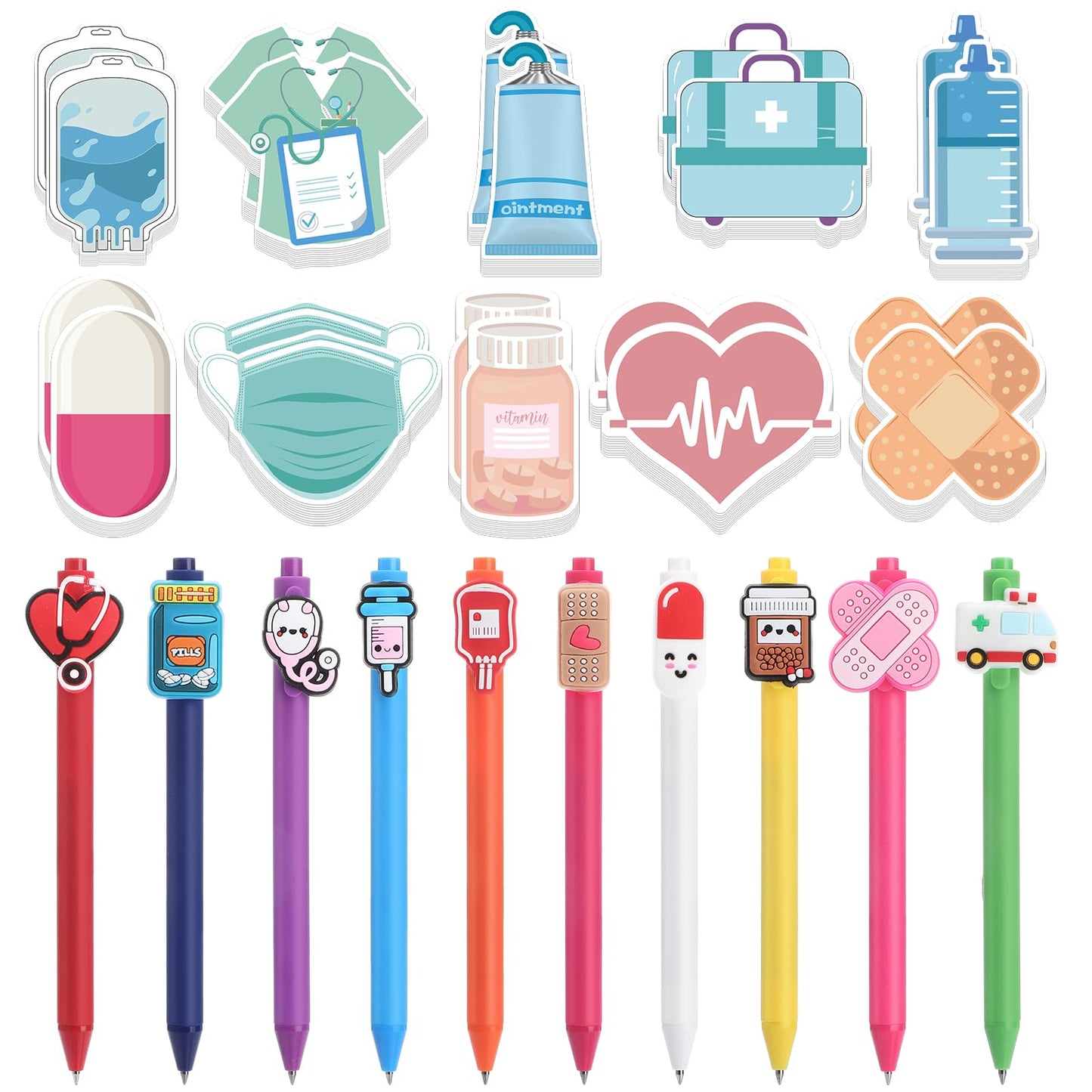 Janlaugh 40 Pcs Mini Funny Nurse Sticky Notes Cute Nursing Pens Set Nurse Pens with Medical Assistant Badge Supplies Nursing Essentials Gifts for Medical Hospital