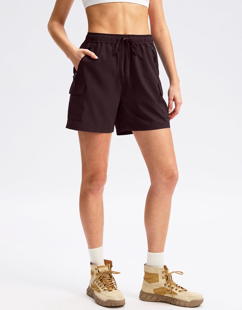SANTINY Women's 5''/ 7''/9'' Hiking Cargo Shorts Quick Dry Lightweight Summer Shorts for Women Athletic Golf Zipper Pockets(Wine_XL)
