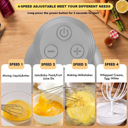 4-in-1 Electric Hand Mixer, Electric Whisk, Mini Onion Chopper 10Oz, Small Cordless Hand Blender, Milk Frother Wand for Coffee, Matcha, 4 Speed Rechargeable Food Processor for Baby Food Maker