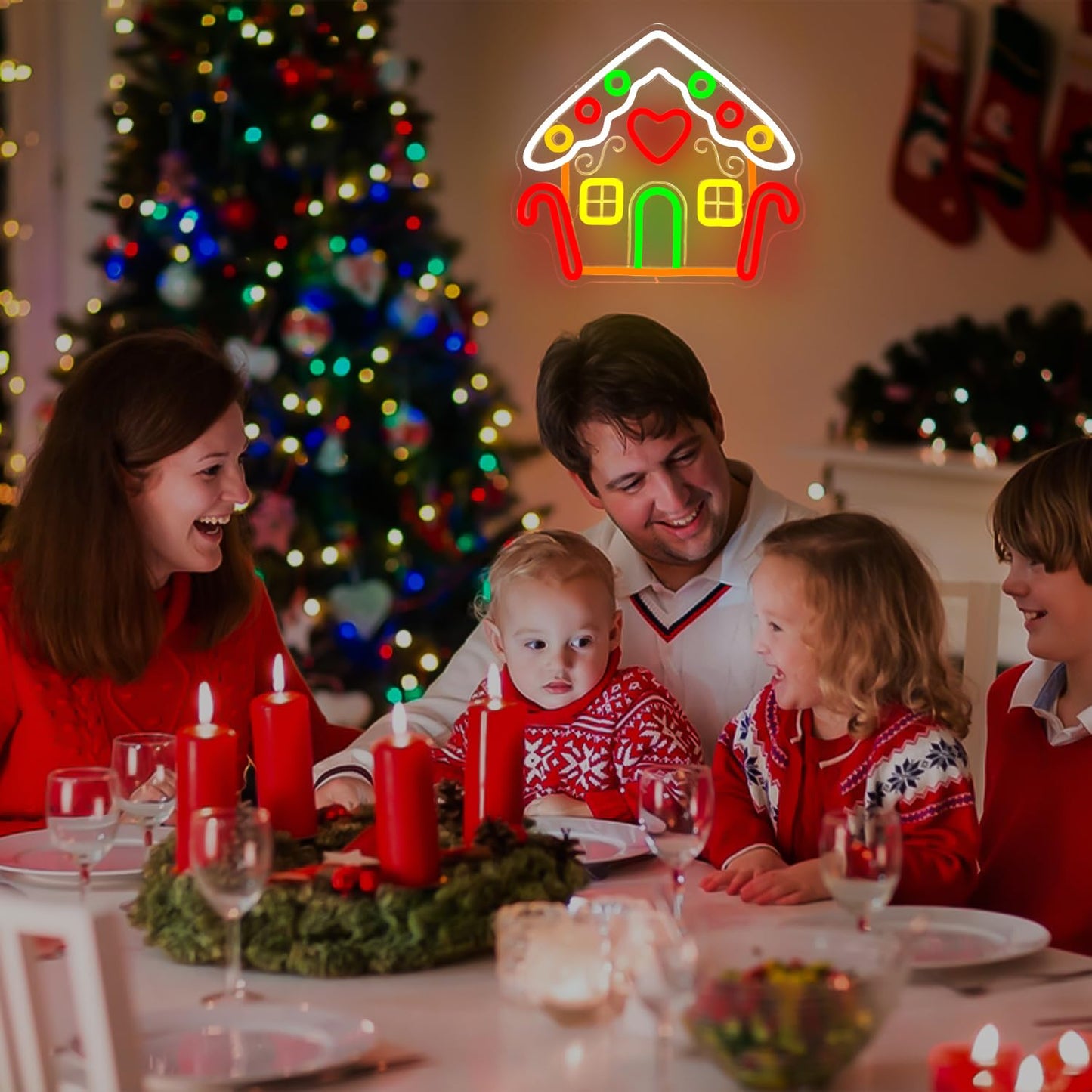 Vveikea Gingerbread Houses Neon Sign Neon Christmas Sign Dimmable Neon Lights Lighted Gingerbread House Xmas Light Up Sign Led Christmas Window Decorations