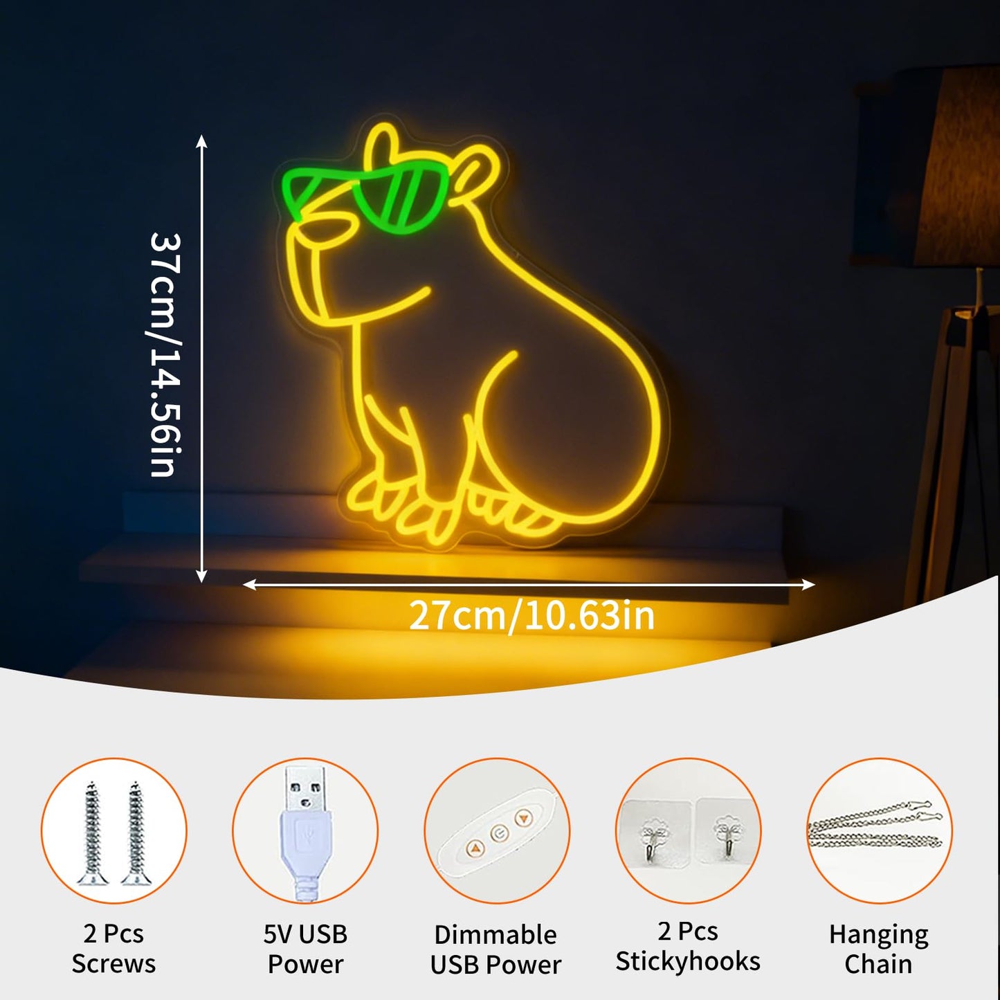 Capybara Neon Sign for Wall Decor Cute Light Up Business Led Sign Cute Birthday Party Signs Led Decorative Night Signs Room Decor Christmas Party Gifts for Girls Boys Home Bedroom