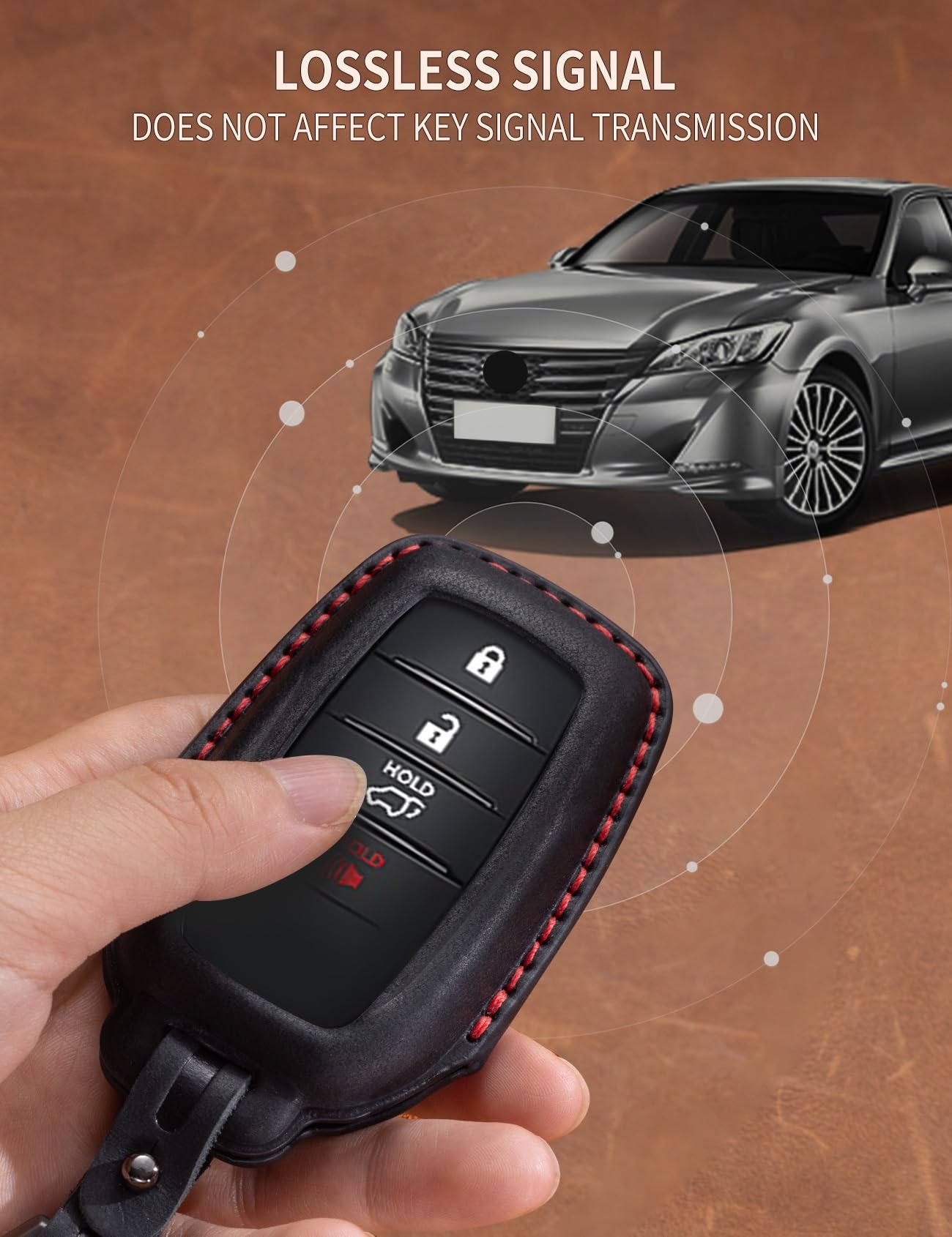 YONUFI for Toyota Key Fob Cover Leather Car Key Fob Case Keychain Compatible for Venza Tundra Rav4 Prime Sienna Corolla Cross Crown Hilux Key Holder -Black