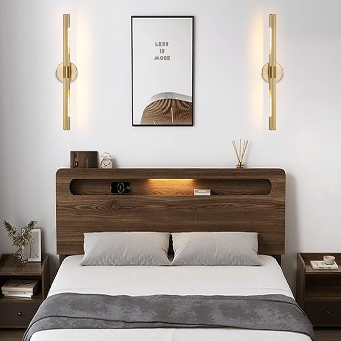 Brushed Brass Picture Light 24 inches Modern Gold Wall Sconce with Knurled Texture Cylinder Metal Shades Rotatable 360°Indoor Wall Lighting Fixture Bathroom Vanity Light Bedroom Living Room