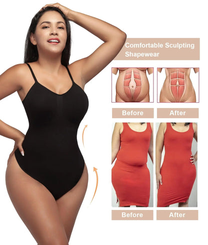 SHAPERX Women's Shapewear Bodysuit Tummy Control Body Shaper Seamless Sculpting Snatched Waist Body Suit,SZ5215-Black-S/M(One piece)