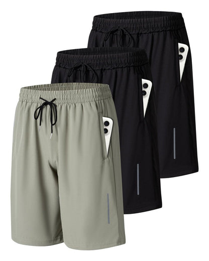JWJ 3 Pack Mens Athletic Gym Workout Shorts Lightweight Quick Dry 9 inch Inseam Running Shorts for Men Activewear Basketball Short with Zipper Pockets Black Black Army L