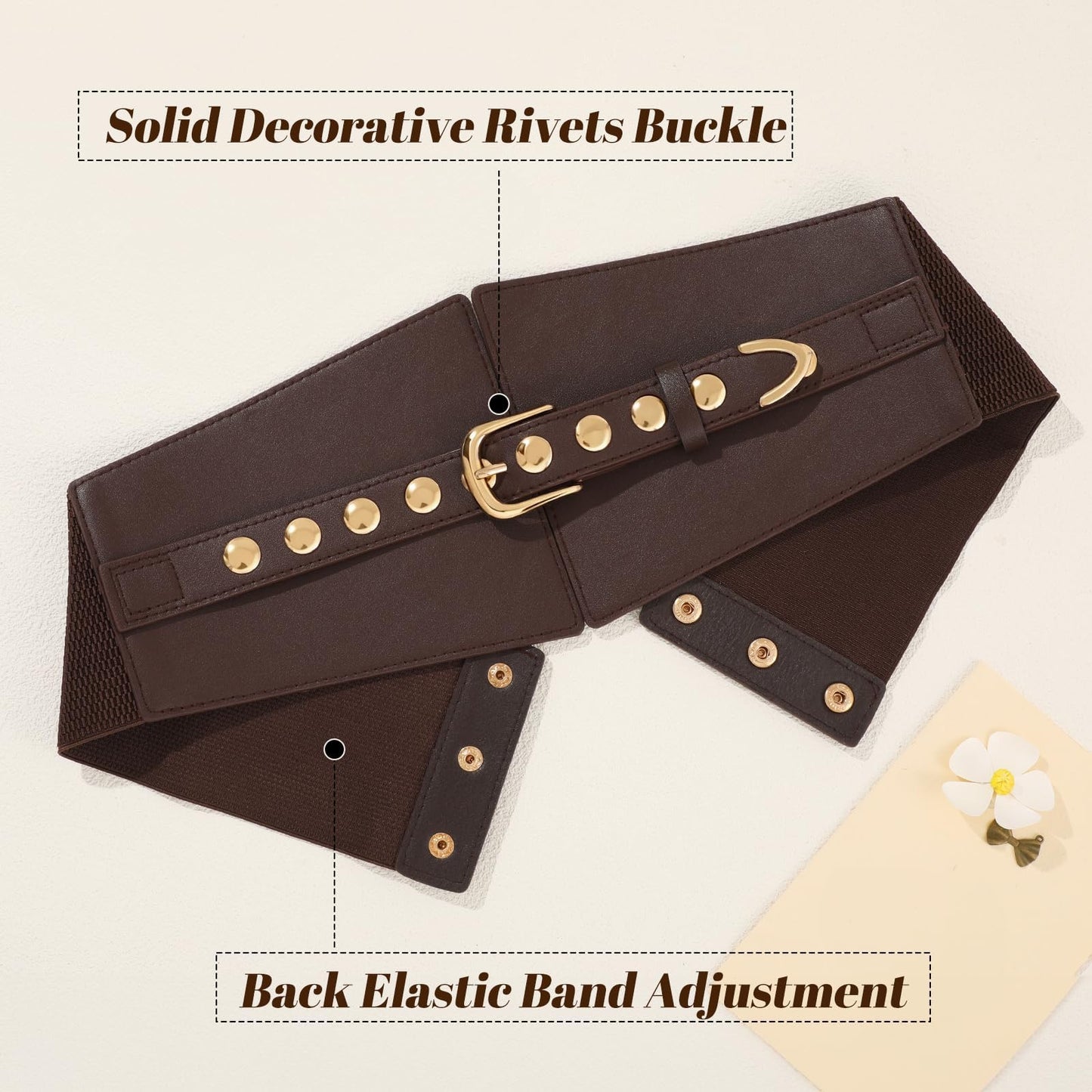 JKEEMI Wide Waist Belt Women Elastic Chunky Stretchy Elegance Belt with Gold Rivets Buckle for Daily Costume