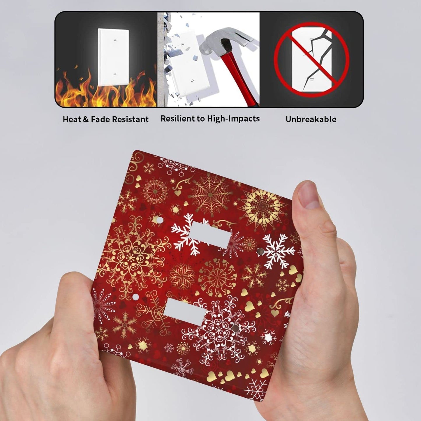 Winter Snowflake Red Sparkle Christmas Pattern Double Gang Toggle Light Cover Decor Wall Plate/Switch Standard Size
