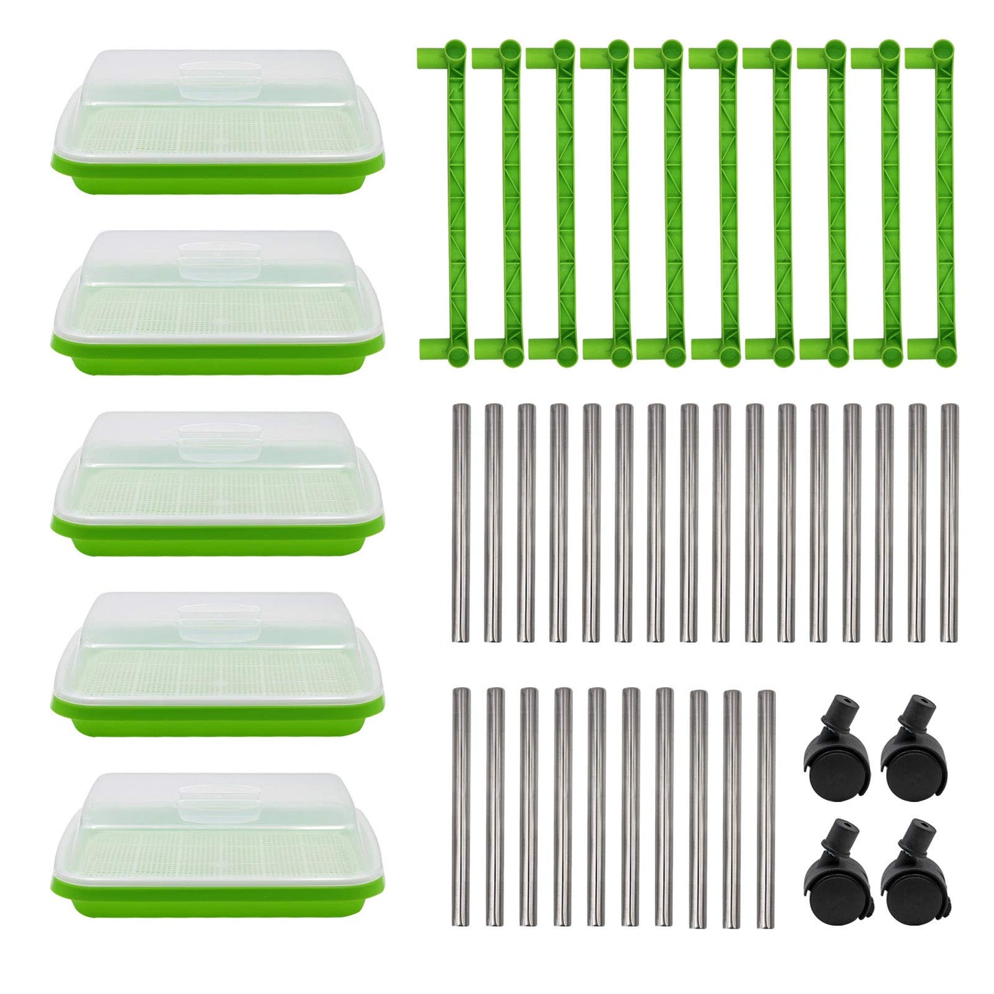 5 Layers Seed Starter Kit - Seed Sprouter Trays with Clear Lid & Stainless Steel Shelf, Soil-Free Germination Trays for Indoor/Outdoor Microgreens, Wheatgrass Mung Beans Cat Grass & Seedling Growing