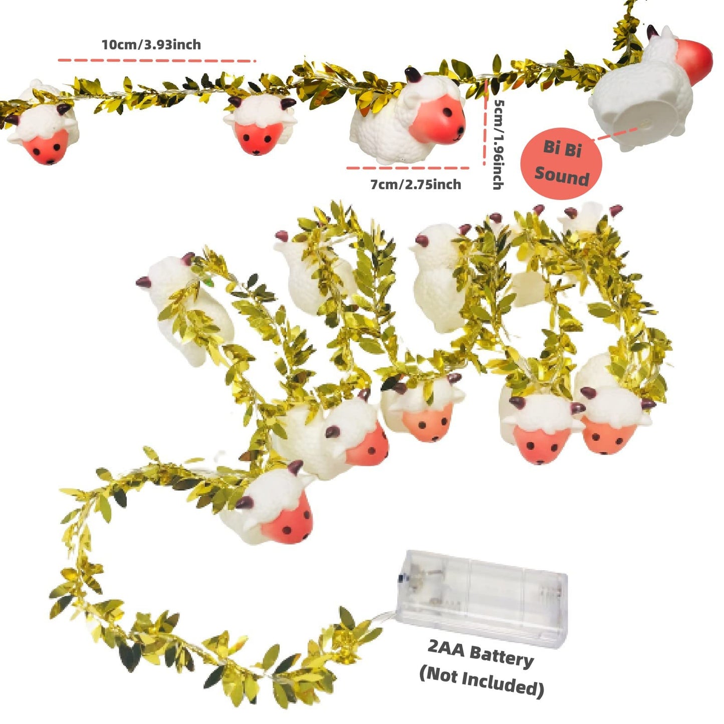 Cute Animal Painted Little Sheep String Light 1.65M 10LED Goat Ornaments Novelty Lights Battery Powered Decorative Lamb Fairy Light for Indoor Outdoor Party Decor (10LED, A-Sheep+Gold Vine)