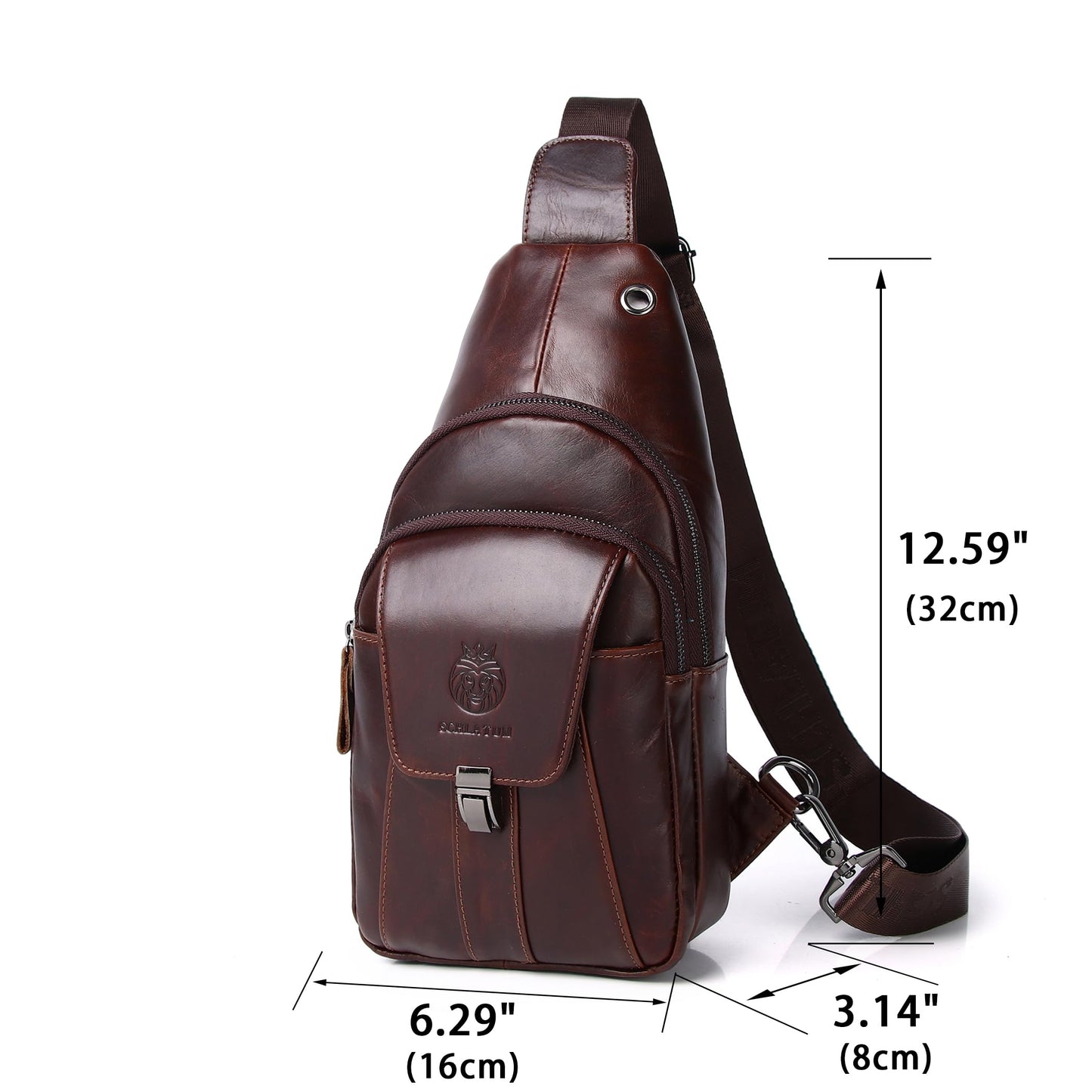 LUKZIJAES Genuine Leather Sling Bag for Men Casual Crossbody Shoulder Chest Pack Daypack Outdoor Travel Hiking Backpack (#10-Coffee)