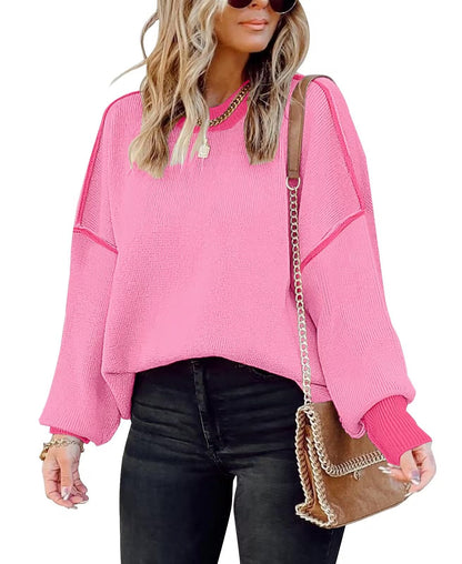 ETCYY Womens Oversized Sweaters Fall 2025 Fashion Clothes Trendy Batwing Sleeve Colorblock Striped Knit Pullover Tops