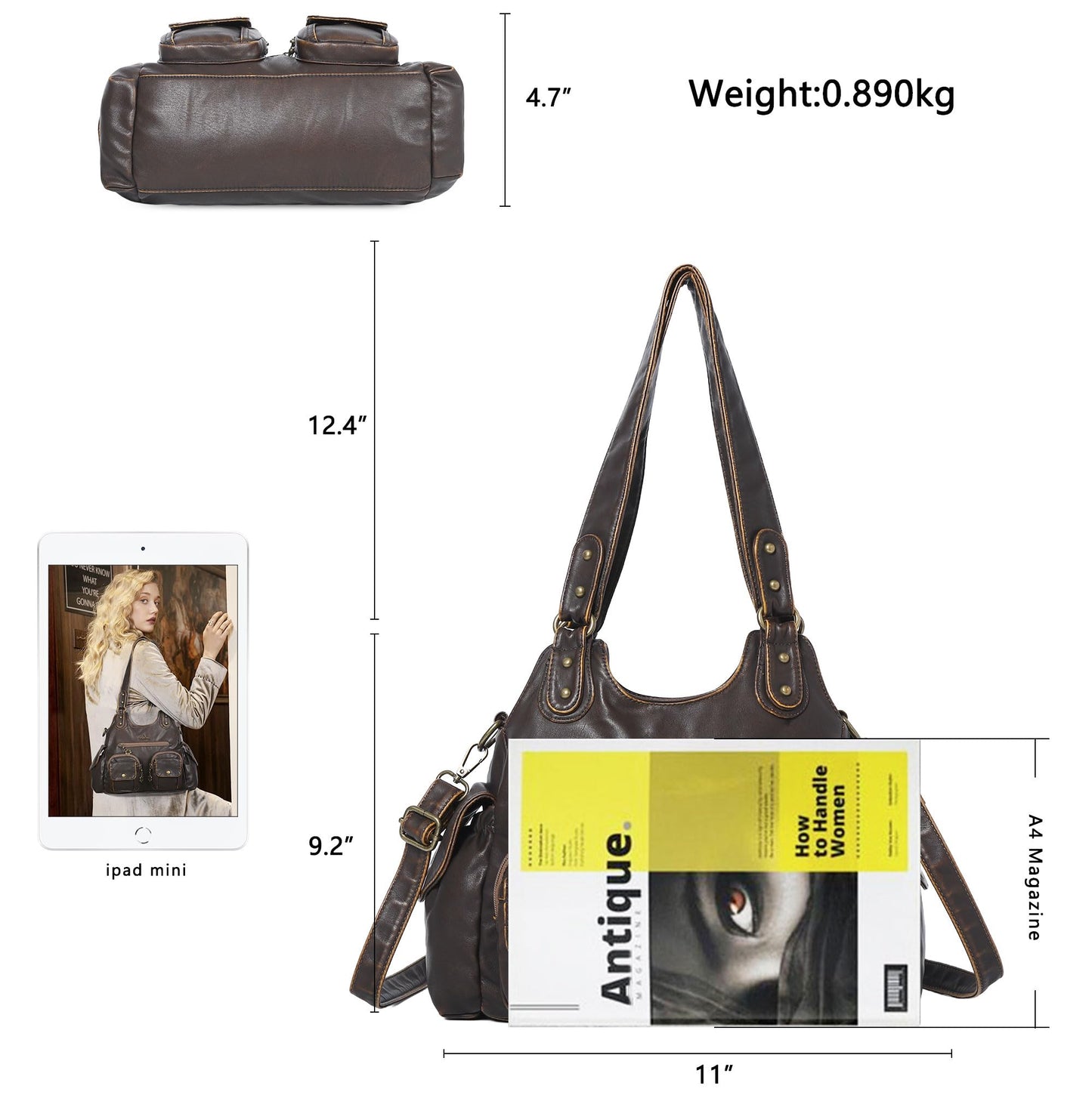 Angel Kiss Purses for Women Hobo Bag Soft PU Leather Shoulder Bag for Women Brown