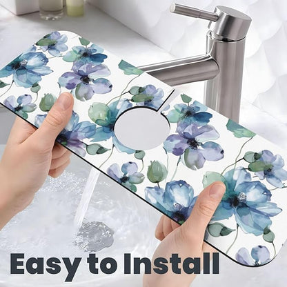 Abstract Flower Blooming Floral Watercolor Kitchen Sink Splash Guard Faucet Mat