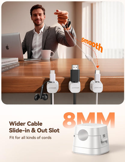 JOYROOM Detachable Magnetic Cord Organizer w/Secure Snap-Lock, 2-in-1 Adhesive& Magnetic Cable Clips, Auto-Fit Spring Management for φ1.5~8mm Cables, Under Desk Nightstand Home Office Car Wire Keeper