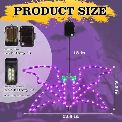 Halloween LED Bat Light, Single Hanging Bat, Indoor & Outdoor Halloween Decor, 4 Light Modes, Timer Function, Perfect Yard & Party Decoration
