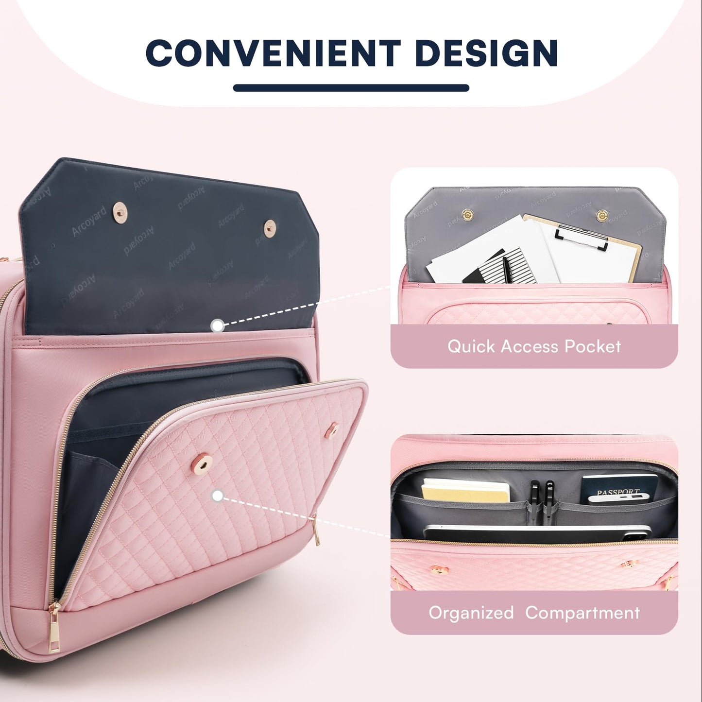 Rolling Laptop Bag Women, Rolling Briefcase for Women for Work, 17 Inch Computer Bag with Wheels, Fashion Flap Laptop Bag With Wheels for Work Business, for Teacher, TSA Friendly Design, Pink
