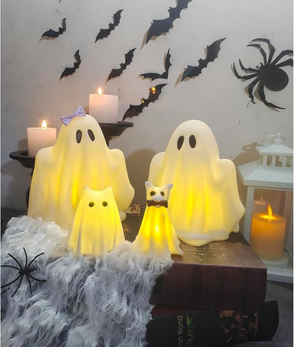 Halloween Decorations Indoor,Ghost Decor, Light Up Ghosts Kit Set of 4,Friendly Pets,Gothic Home Decor(2ghost 1dog 1cat)