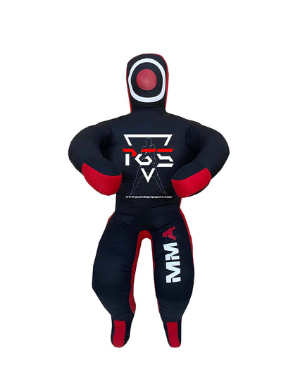 PGS MMA Brazilian JIU Jitsu Wrestling Dummy for Grappling Submission Mixed Martial Arts MMA Training Punching Throwing Boxing Bag Karate Judo Self Defense UNFILLED (Black Red, 5FT (59 Inches))