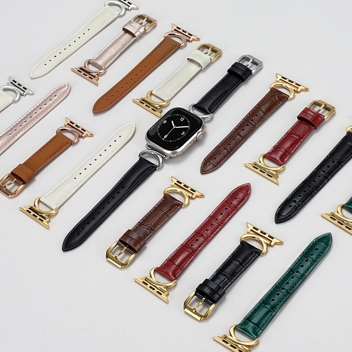mxiixnai Leather Band Compatible with Apple Watch Bands for Women, Dressy Designer Strap with C-Shape Metal Buckle for iWatch Series 11/10/9/8/7/6/5/4/3/2/1/se(38mm 40mm 41mm 42mm,Starlight/Gold)