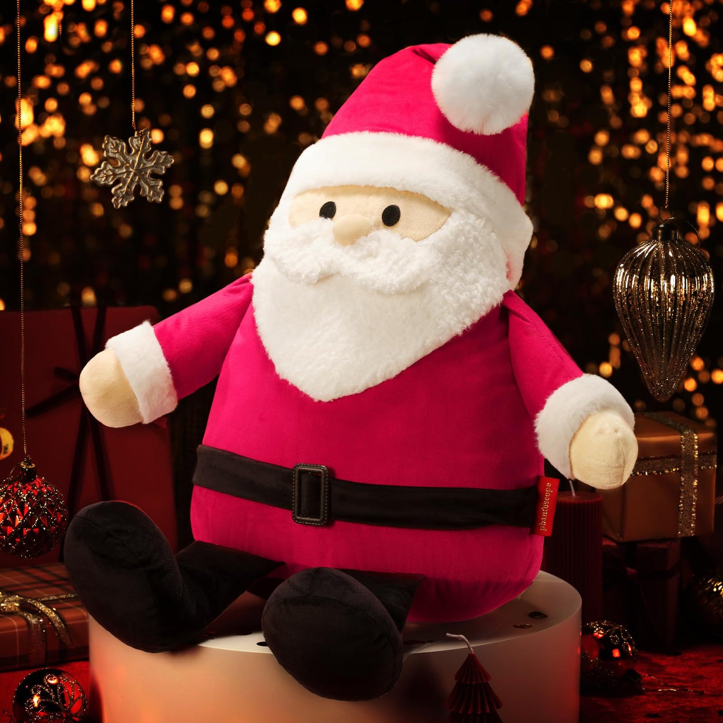 Phantoscope Merry Christmas Throw Pillow, 3D Velvet Santa Claus Shaped Pillow with Faux Fur Beard Plush Xmas Decorative Pillow for Couch, Red, 18×13 inch