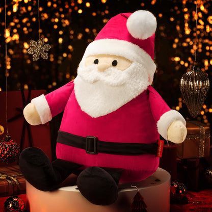 Phantoscope Merry Christmas Throw Pillow, 3D Velvet Santa Claus Shaped Pillow with Faux Fur Beard Plush Xmas Decorative Pillow for Couch, Red, 18×13 inch