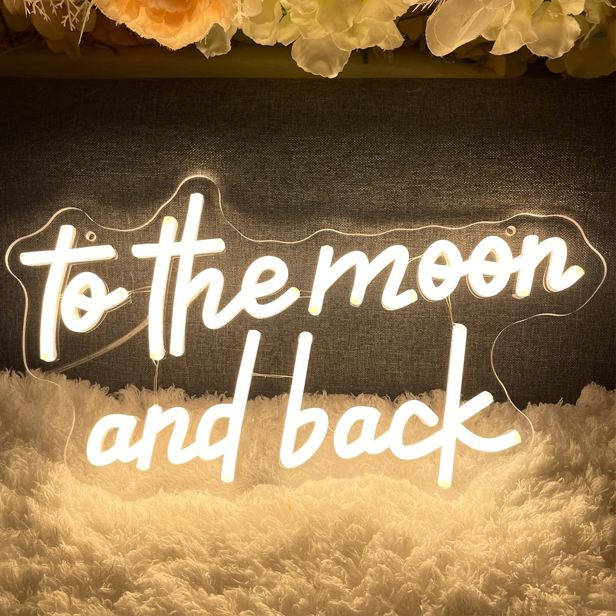To The Moon & Back Neon Sign for Wedding Room Wall Decor LED Light Signs Aesthetic LED Sign for Bedroom Home Decor Wall Art Anniversary Valentines Day Gift for Women 5V USB Powered Warm White 40×23CM
