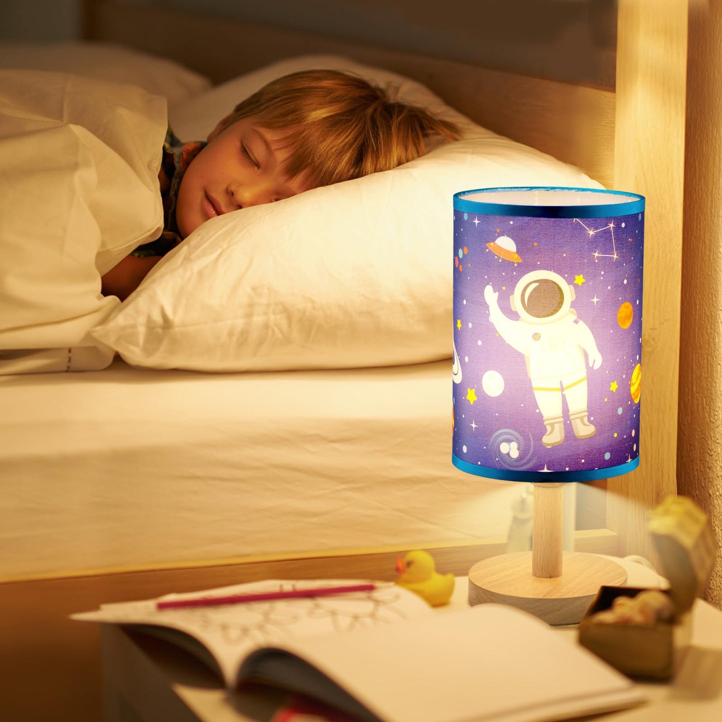 Tujoe Kids Space Lamp Desk Lamp Fabric Nightstand Table Lamps Gift Bedside Decor for Boy Girl Reading Bedroom Living Room Home Office Christmas Gift