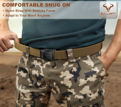 BULLIANT Men Belt Multipack,Tacitcal Holster Web Adjustable Belt Stretch Fit Quickly Release For Outdoor Duty,Cut For Fit(Black/Wood Thrush,38"-42" Waist Adjustable)