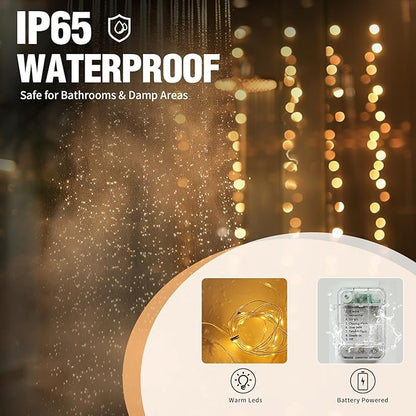 Waterproof LED Shower Curtain Lights - 72 Inch Fairy Lights for Bathroom, 8 Modes Warm White Spa Mood Lighting for Dark Bathrooms and Outdoor Décor (No Curtain)