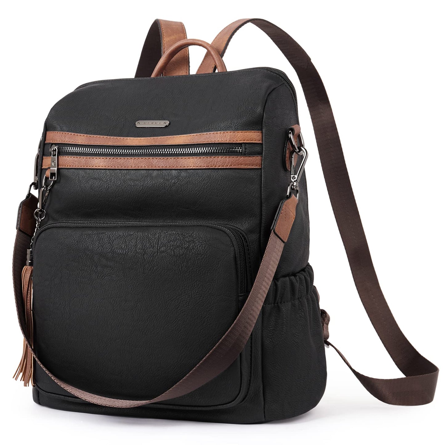 CLUCI Backpack Purse for Women Fashion Leather Designer Travel Large Ladies Shoulder Bags with Tassel Oil Wax Black