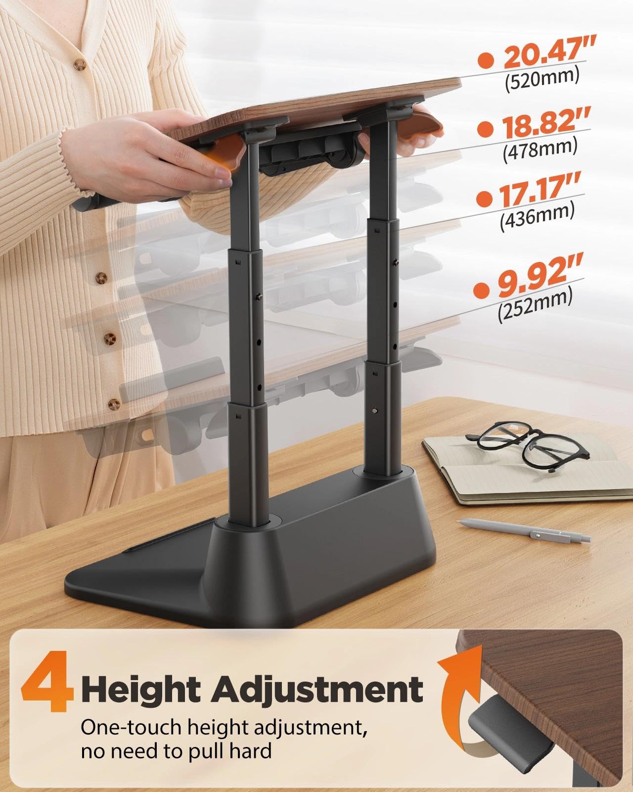 SAIJI Laptop Stand for Desk, Stable Standing Laptop Riser with Foldable Mouse Pad, Standing Computer Stand with 4 Adjustable Height Up to 20.47", Tall Stand Fit All Laptops Under 17.3"