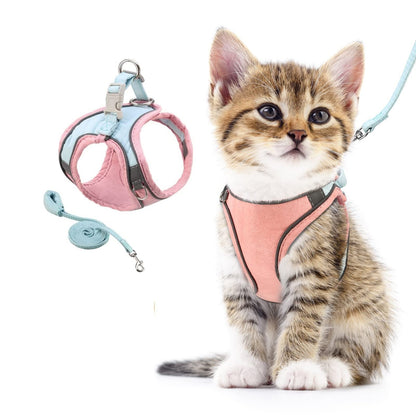 ORIA Pet Harness, Dog Harness, Cat Harness and Leash Set, Breathable Pet Vest, Reflective Strips Jacket for Small Kitten, Puppy, Rabbit, Pink and Blue, 6.6 to 11lb