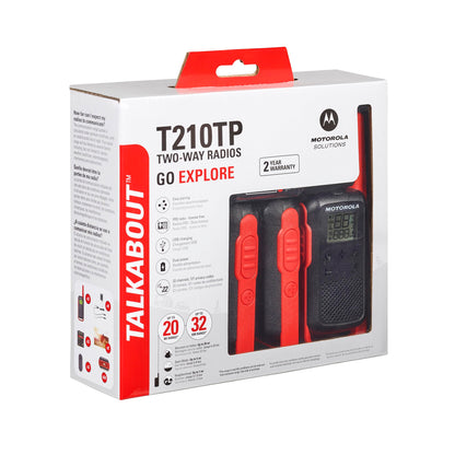 Motorola Solutions, Portable FRS, T210, Talkabout, Two-Way Radios, Rechargeable, 22 Channel, 20 Mile, Black W/Red, 2 Pack