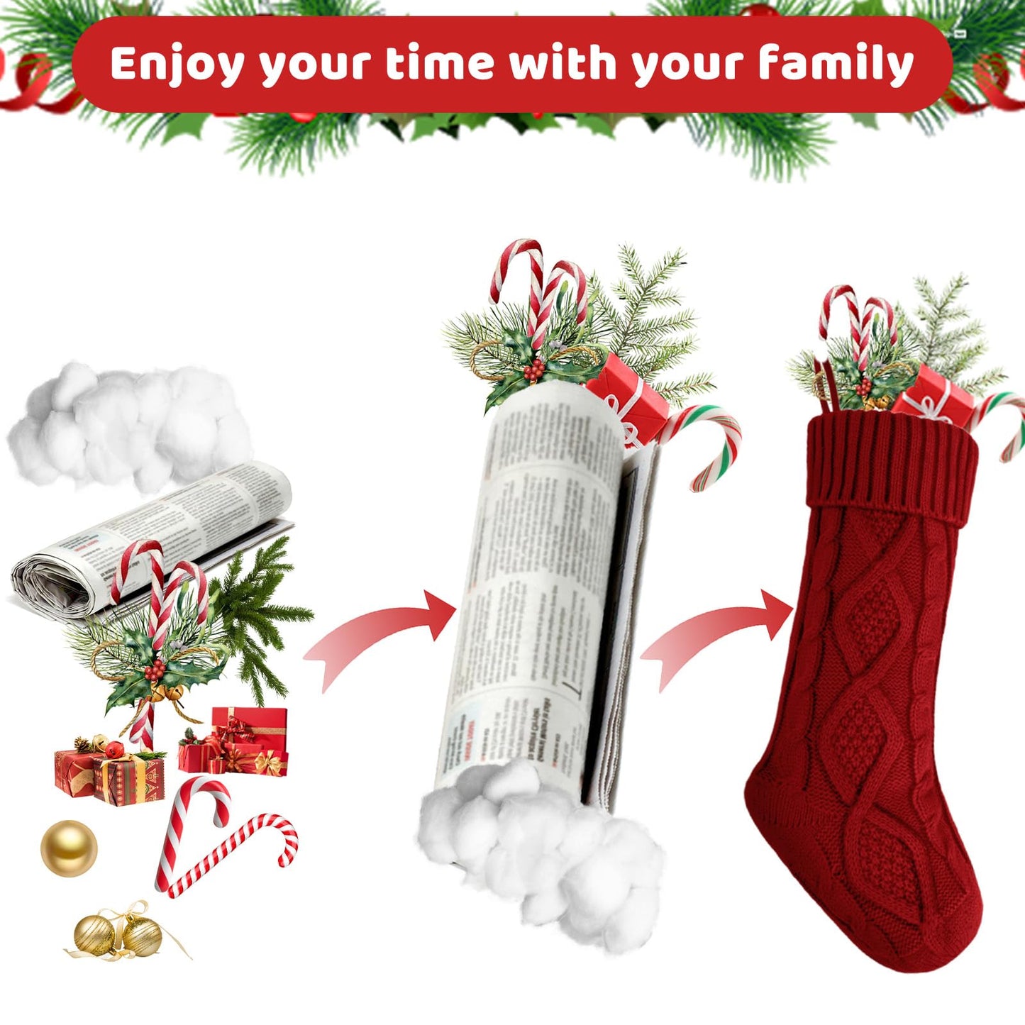 YOGINGO 6 Pack Christmas Stockings - Personalized Christmas Stockings, Large 18 Inches Christmas Stocking Hold All Surprises, Knitted Gift Stockings & Farmhouse Christmas Decor