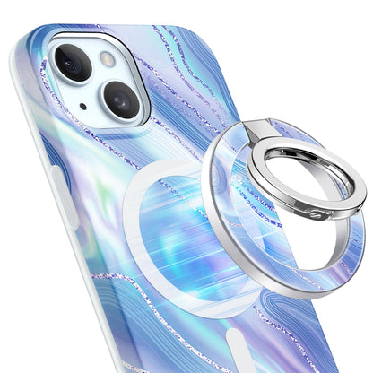 GVIEWIN Magnetic Phone Ring Holder, Compatible with MagSafe Phone Grip with Adjustable Stand, Magnet Phone Ring Kickstand for iPhone 17/16/15/14/13/12 Pro Max Plus Air/Other Phones (Glitter/Silver)
