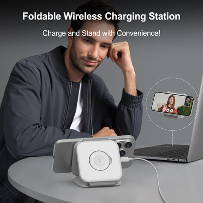 Wireless Charging Station for Apple Multiple Devices - 3 in 1 Foldable Magnetic Wireless Charger - Travel Charging Pad for iPhone 16 15 14 13 12 Pro Max Plus Watch & AirPods (Black)