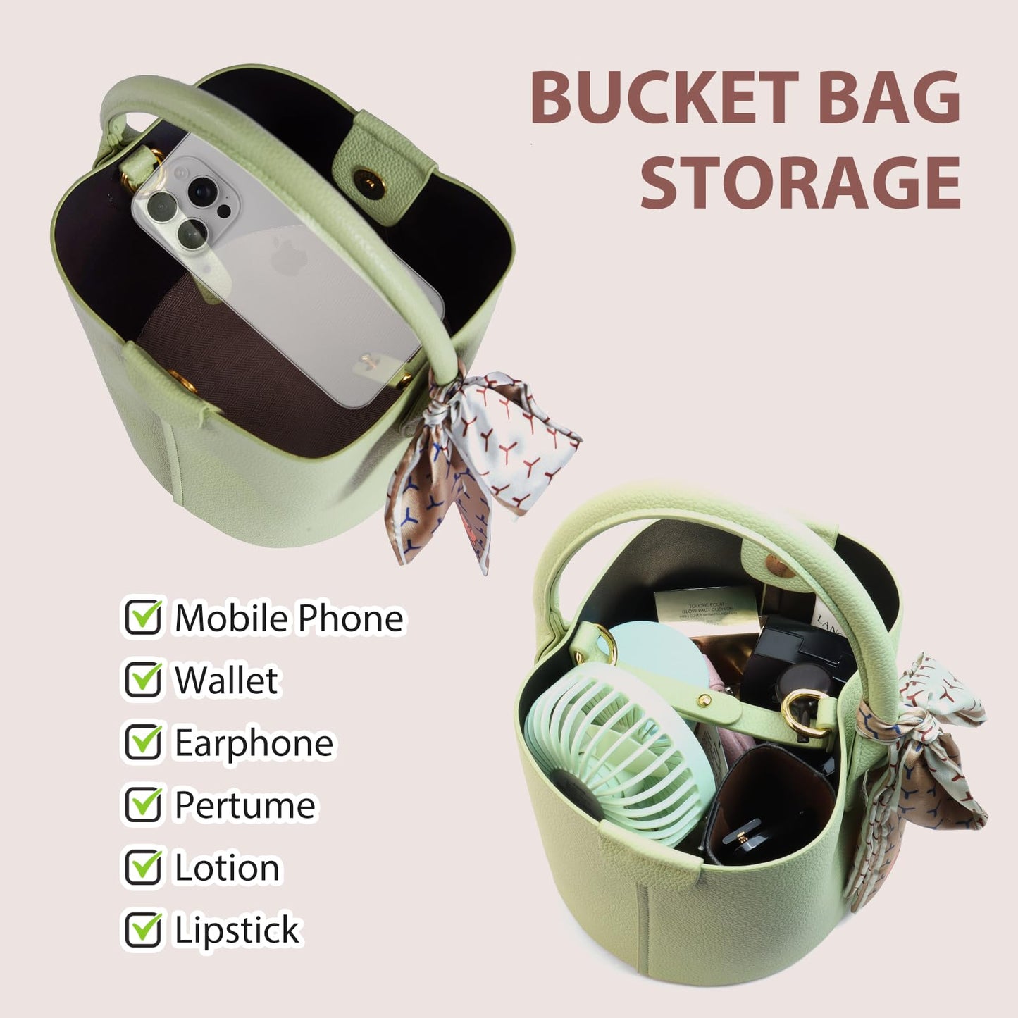 Mini Bucket Bags for Women, Vegan Leather Small Crossbody Purse with Removable Straps Trendy Top Handle Shoulder Straps