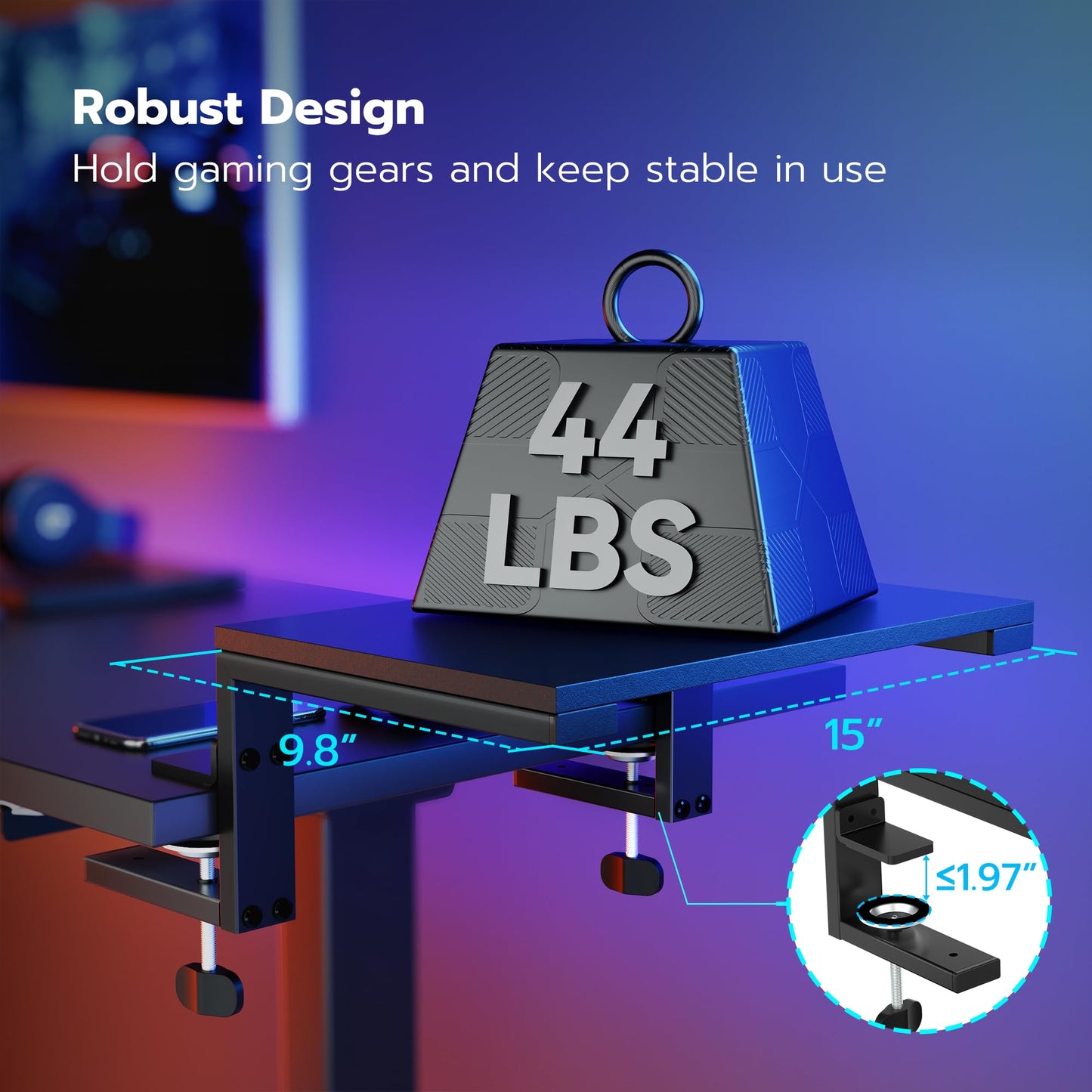 ARES WING Clamp-On Desk Extender & Monitor Shelf – 15" x 9.8" Space Booster, Freestanding or Clamp Mount, Holds 44 lbs, No Drill Desktop Organizer for Office/Gaming, Black