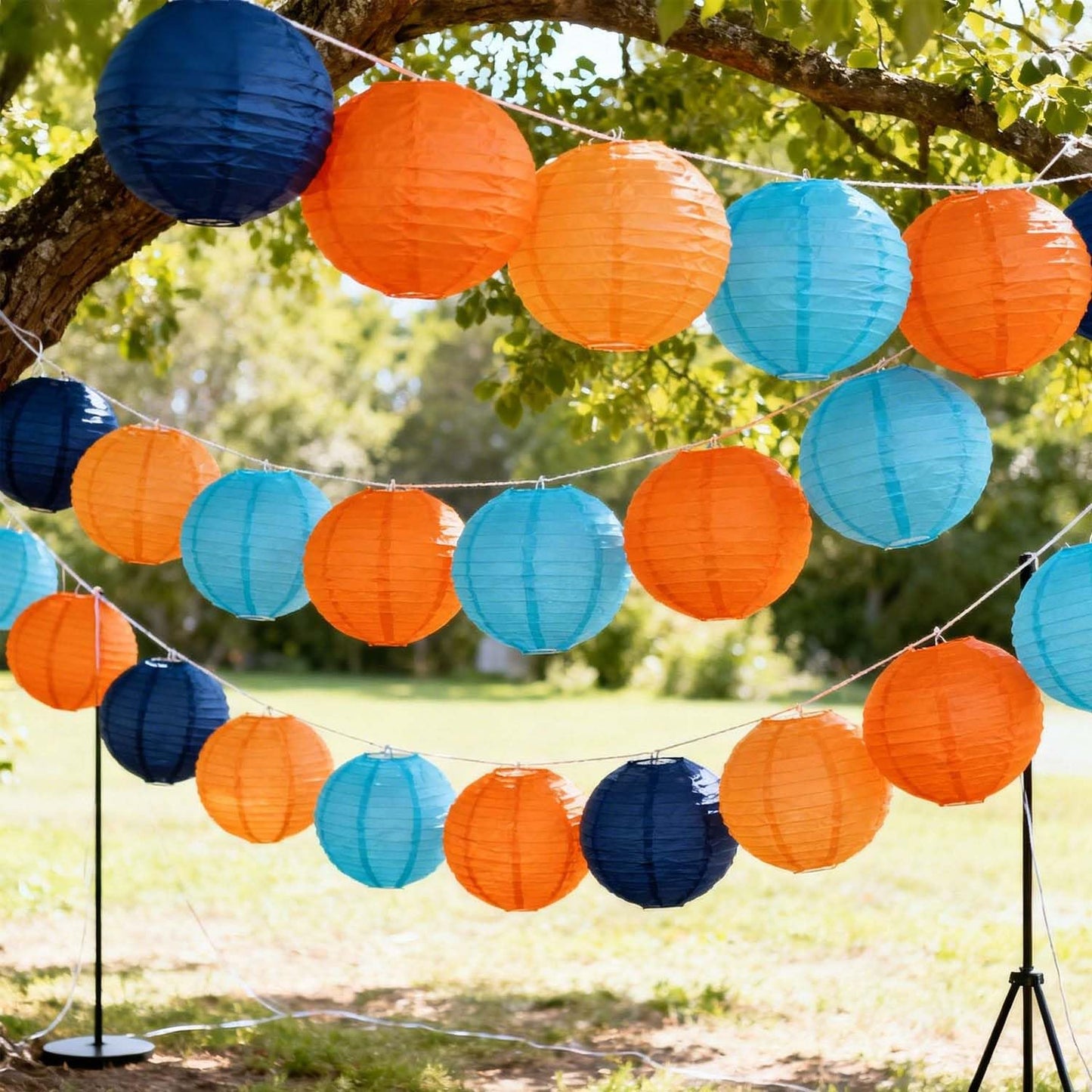 KUNYYI Orange and Blue Paper Lanterns 12Pcs Hanging Lantern for Birthday Party, Wedding, Home Decor, Baby Shower Festive Decoration