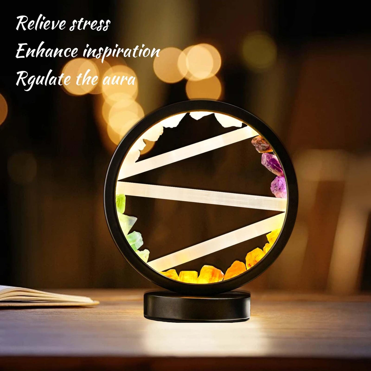 Runyangshi Crystal Table Lamp Night Light Natural Selenite & Colour Crystal Raw Stone Bedside Lamp with 3 Adjustable Light Colours Suitable for Home Decoration, Bedroom Office Desk Lighting
