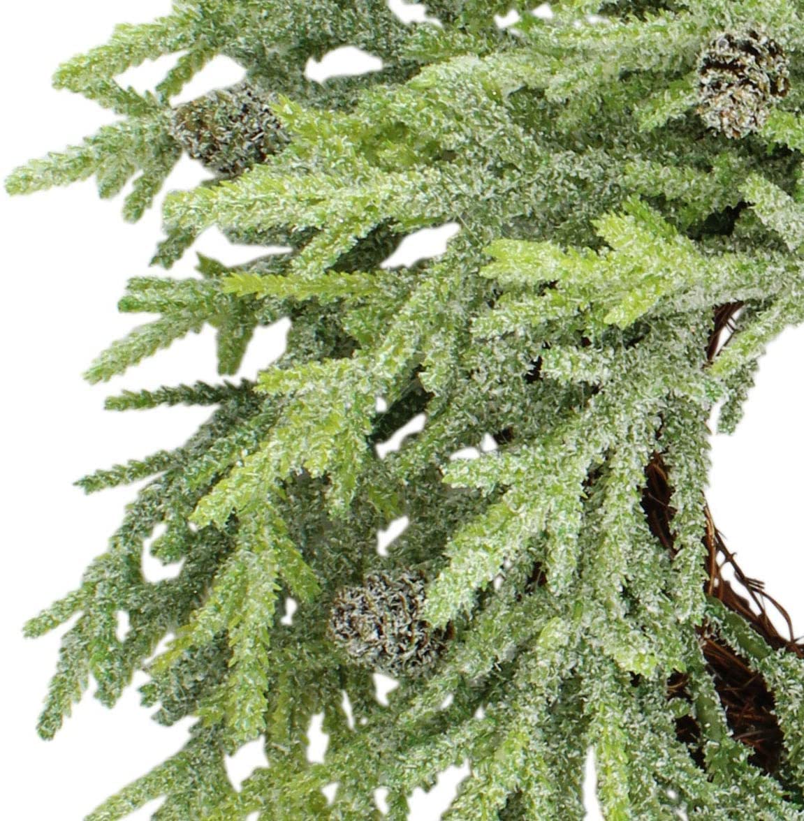 AuldHome Design Artificial Christmas Wreaths (2-Pack, 14-Inch); Evergreen Flocked Greenery w/Pinecones for Doors, Stairways and Windows, Indoor/Outdoor